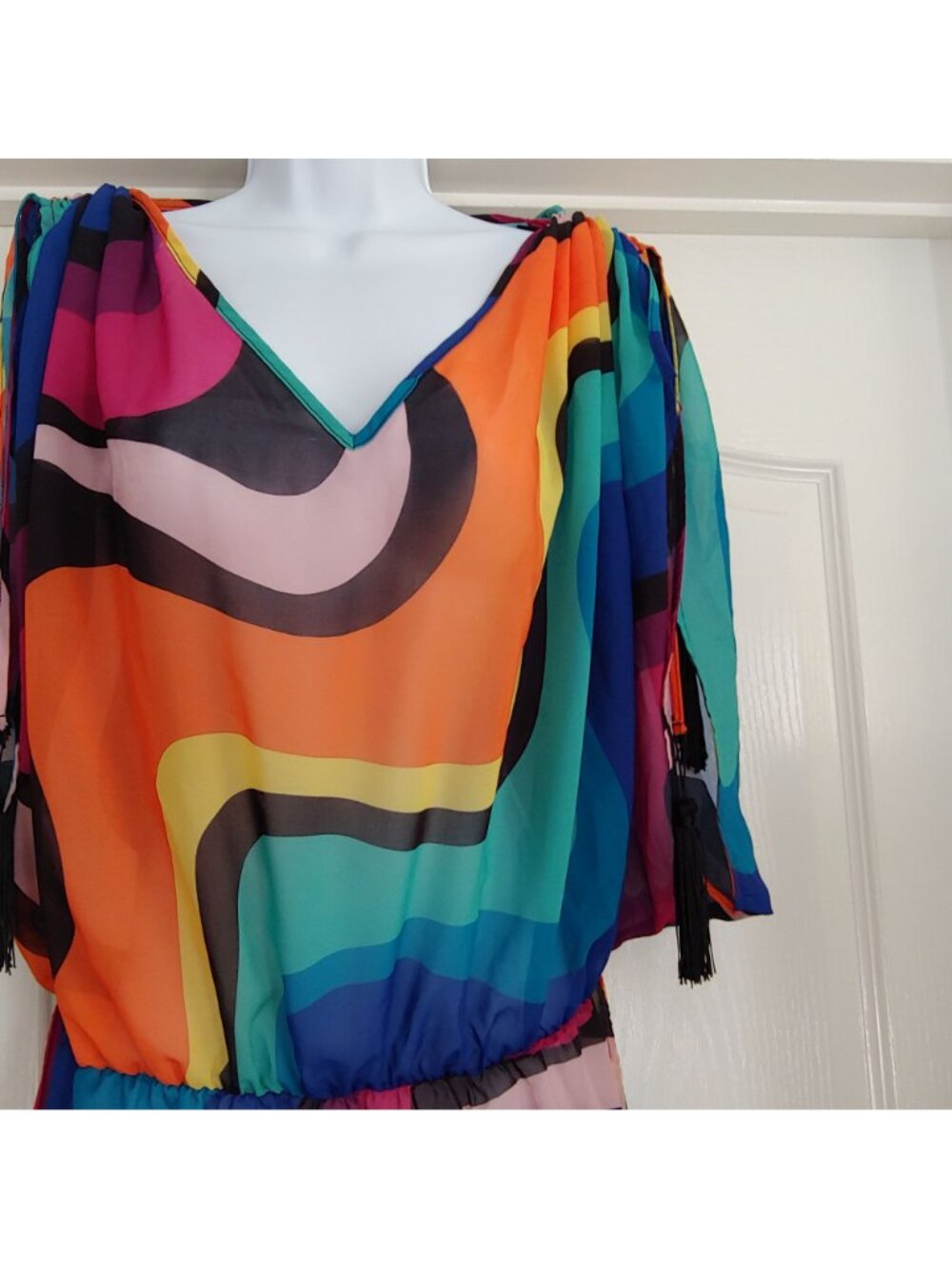 Kurt Geiger Vibrant Abstract Swirl Swim Cover Up Resort Beach Tunic L - Picture 4 of 14
